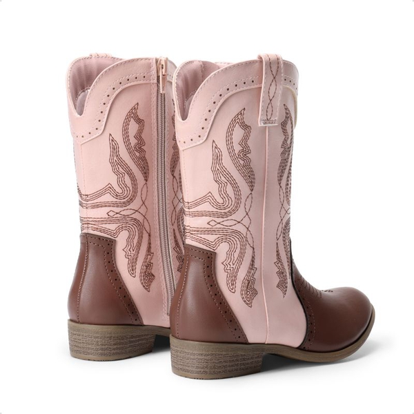 Kids Embroidery Western Cowboy Boots - PINK-BROWN - 4